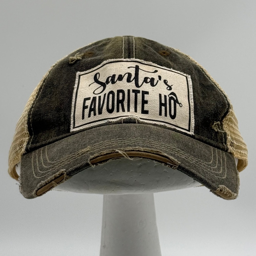 Headmost Santas Favorite Ho Distressed Trucker Hat Olive Tan Snapback Cap